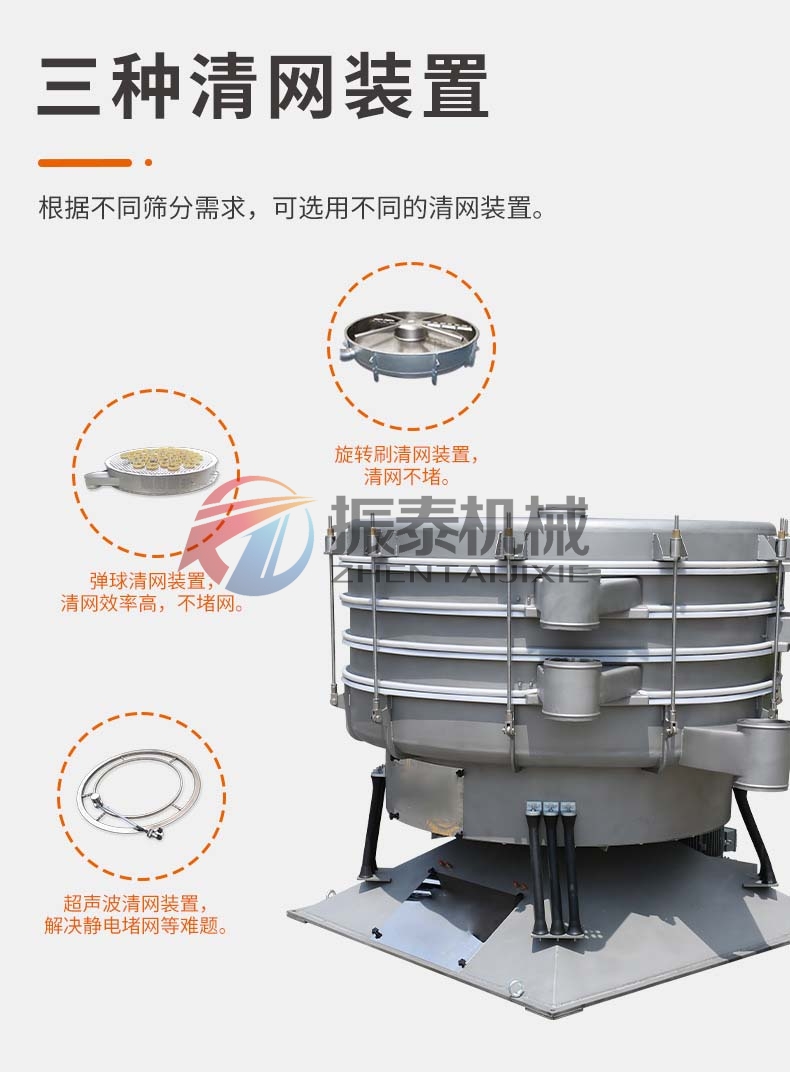 氨基酸圆形摇摆筛的清网方式